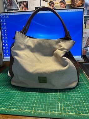 Coco + Carmen Cream Canvas Tote with Brown Leather Trim